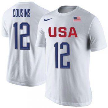 Team USA 12 DeMarcus Cousins Basketball Nike Rio Replica Name & Number T-Shirt White