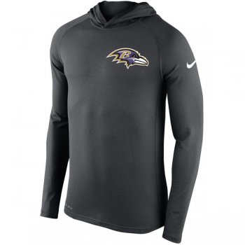 Men's Baltimore Ravens Nike Charcoal Stadium Touch Hooded Performance Long Sleeve T-Shirt