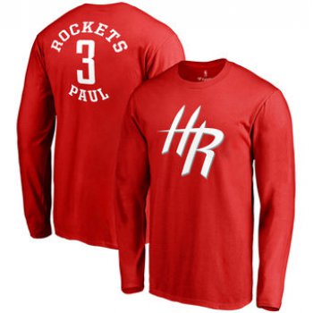 Men's Houston Rockets 3 Chris Paul Fanatics Branded Red Round About Name & Number Long Sleeve T-Shirt