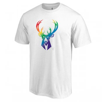 Men's Milwaukee Bucks White Fanatics Branded Team Pride V-Neck T-Shirt