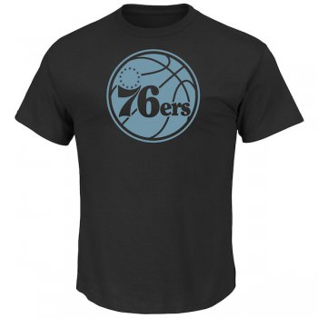Men's Philadelphia 76ers Majestic Black Tek Patch Reflective T-Shirt