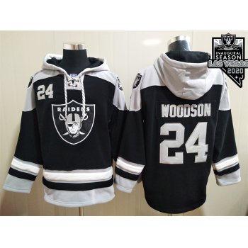 Men's Oakland Raiders #24 Charles Woodson NEW Black 2020 Inaugural Season Pocket Stitched NFL Pullover Hoodie