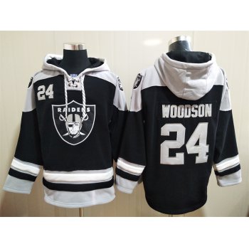 Men's Oakland Raiders 24 Charles Woodson NEW Black Pocket Stitched NFL Pullover Hoodie