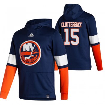 New York Islanders #15 Cal Clutterbuck Adidas Reverse Retro Pullover Hoodie Navy