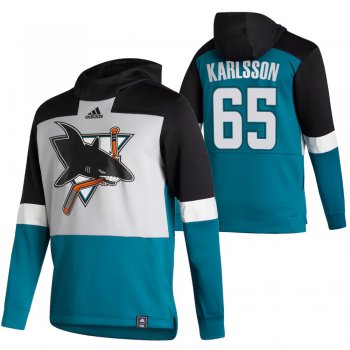 San Jose Sharks #65 Erik Karlsson Adidas Reverse Retro Pullover Hoodie Gray Teal