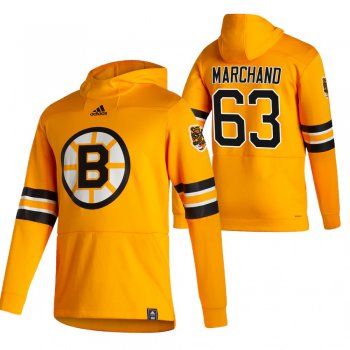 Boston Bruins #63 Brad Marchand Adidas Reverse Retro Pullover Hoodie Gold