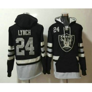 Men's Oakland Raiders 24 Marshawn Lynch NEW Black Pocket Stitched NFL Pullover Hoodie
