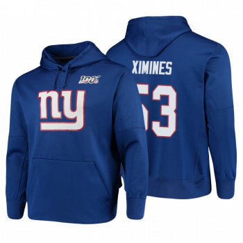 New York Giants #53 Oshane Ximines Nike NFL 100 Primary Logo Circuit Name & Number Pullover Hoodie Royal