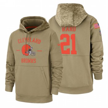 Cleveland Browns #21 Denzel Ward Nike Tan 2019 Salute To Service Name & Number Sideline Therma Pullover Hoodie