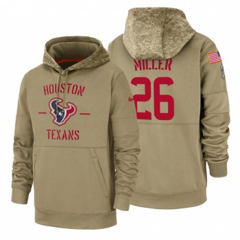 Houston Texans #26 Lamar Miller Nike Tan 2019 Salute To Service Name & Number Sideline Therma Pullover Hoodie