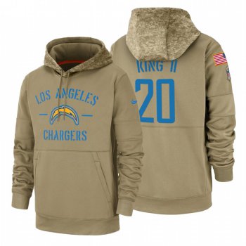 Los Angeles Chargers #20 Desmond King Nike Tan 2019 Salute To Service Name & Number Sideline Therma Pullover Hoodie