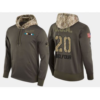 Nike San Jose Sharks 20 Ed Belfour Retired Olive Salute To Service Pullover Hoodie