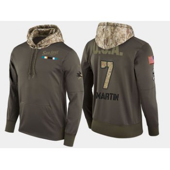 Nike San Jose Sharks 7 Paul Martin Olive Salute To Service Pullover Hoodie