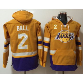 Lakers #2 Lonzo Ball Gold Name & Number Pullover NBA Hoodie