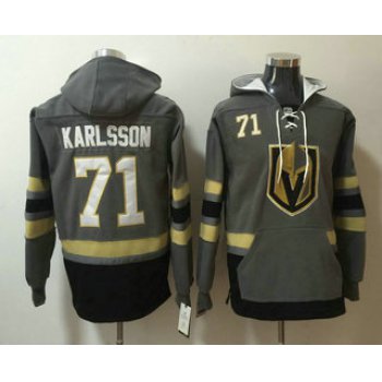 Men's Vegas Golden Knights #71 William Karlsson Gray Stitched NHL Old Time Hockey Pullover Hoodie