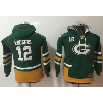 Nike Green Bay Packers #12 Aaron Rodgers Green Youth Name & Number Pullover NFL Hoodie