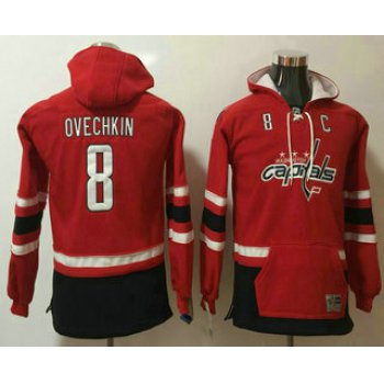 Youth Washington Capitals #8 Alex Ovechkin NEW Red Pocket Stitched NHL Old Tim Hockey Hoodie