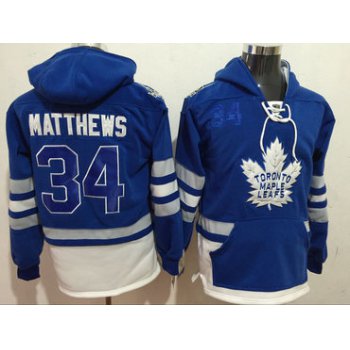 Maple Leafs 34 Auston Matthews Blue All Stitched Hooded Sweatshirt