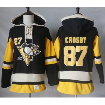 Penguins #87 Sidney Crosby Black Alternate Sawyer Hooded Sweatshirt Stitched NHL Jersey