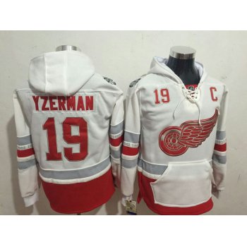Red Wings 19 Steve Yzerman White All Stitched Hooded Sweatshirt
