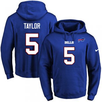 Nike Bills #5 Tyrod Taylor Royal Blue Name & Number Pullover NFL Hoodie