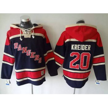 Men's New York Rangers #20 Chris Kreider Old Time Hockey Navy Blue Hoodie