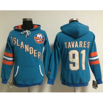 New York Islanders #91 John Tavares Baby Blue Women's Old Time Heidi NHL Hoodie