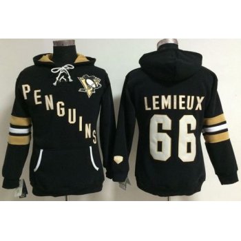 Pittsburgh Penguins #66 Mario Lemieux Black Women's Old Time Heidi NHL Hoodie