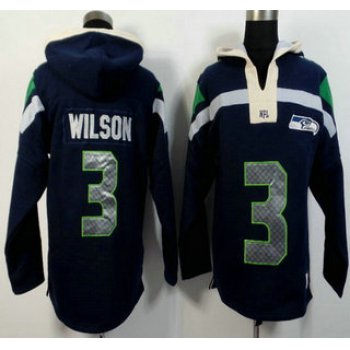 Men's Seattle Seahawks #3 Russell Wilson Navy Blue Team Color 2015 NFL Hoody