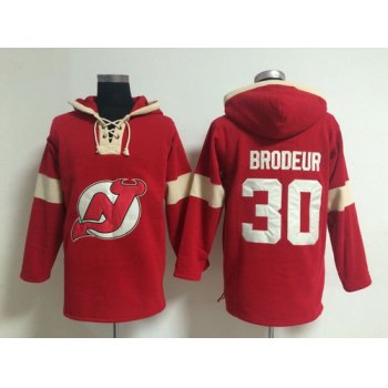 2014 Old Time Hockey New Jersey Devils #30 Martin Brodeur Red With Black Hoodie