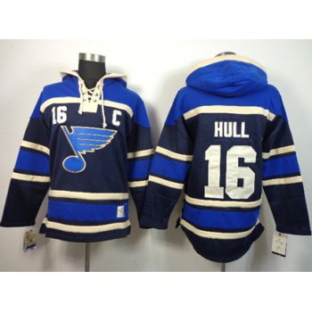 Old Time Hockey St. Louis Blues #16 Brett Hull Navy Blue Hoodie