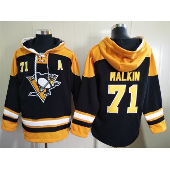 Men's Pittsburgh Penguins #71 Evgeni Malkin Black Ageless Must Have Lace Up Pullover Hoodie