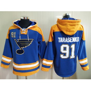 Men's St Louis Blues #91 Vladimir Tarasenko Blue Ageless Must Have Lace Up Pullover Hoodie