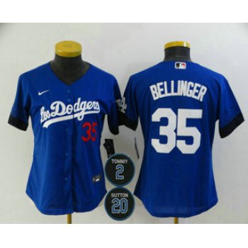 Women's Los Angeles Dodgers #35 Cody Bellinger Blue #2 #20 Patch City Connect Number Cool Base Stitched Jersey