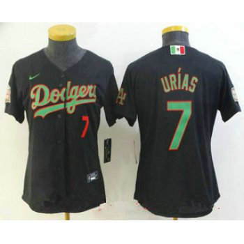 Women's los angeles dodgers #7 julio urias black green mexico 2020 world series stitched mlb jersey