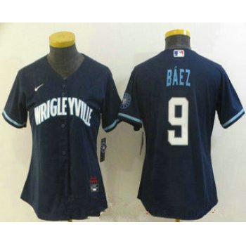 women's chicago cubs #9 javier baez navy blue 2021 city connect stitched mlb cool base nike jersey