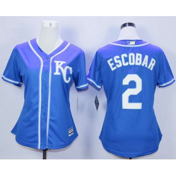 Kansas City Royals #2 Alcides Escobar Blue Women New Cool Base Jersey