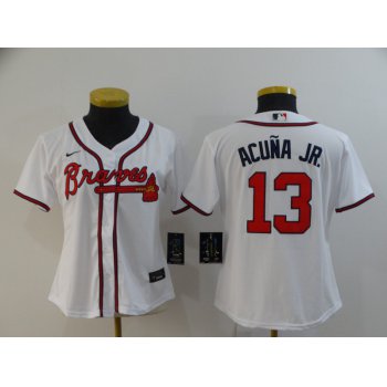 Women's Atlanta Braves #13 Ronald Acuna Jr. White Stitched MLB Cool Base Nike Jersey