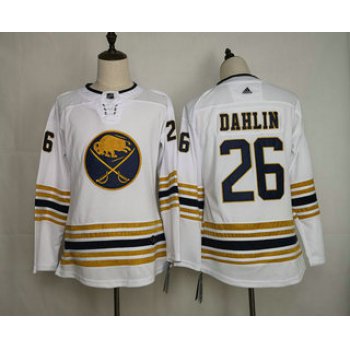Women's Buffalo Sabres #26 Rasmus Dahlin White With Gold 50th Anniversary Adidas Stitched NHL Jersey