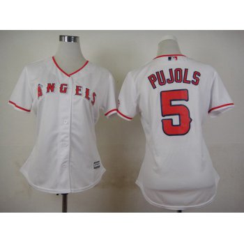 Women's LA Angels Of Anaheim #5 Albert Pujols Home White 2015 MLB Cool Base Jersey