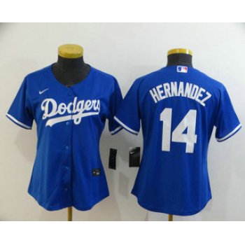 Women's Los Angeles Dodgers #14 Enrique Hernandez Blue Stitched MLB Cool Base Nike Jersey