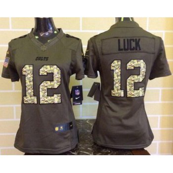 Women's Indianapolis Colts #12 Andrew Luck Green Salute To Service 2015 NFL Nike Limited Jersey