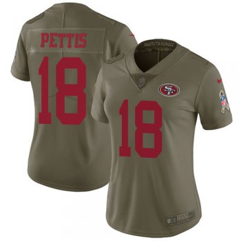 Nike 49ers #18 Dante Pettis Olive Women's Stitched NFL Limited 2017 Salute to Service Jersey