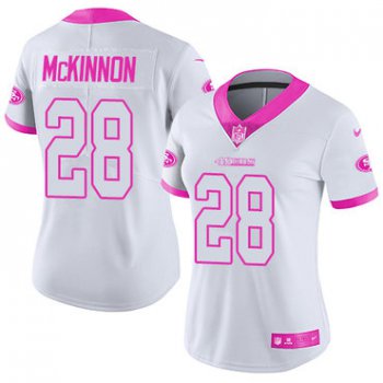 Nike 49ers #28 Jerick McKinnon White Pink Women's Stitched NFL Limited Rush Fashion Jersey