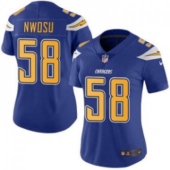 Nike Chargers #58 Uchenna Nwosu Electric Blue Women's Stitched NFL Limited Rush Jersey