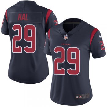 Women's Nike Houston Texans #29 Andre Hal Navy Blue Stitched NFL Limited Rush Jersey
