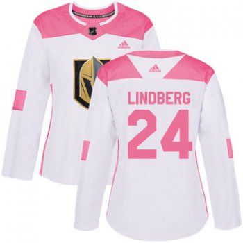 Adidas Vegas Golden Knights #24 Oscar Lindberg White Pink Authentic Fashion Women's Stitched NHL Jersey