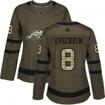 Adidas Washington Capitals #8 Alex Ovechkin Green Salute to Service Women's Stitched NHL Jersey