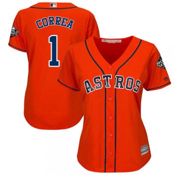 Astros #1 Carlos Correa Orange Alternate 2019 World Series Bound Women's Stitched Baseball Jersey