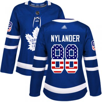 Toronto Maple Leafs #88 William Nylander Blue Home Authentic USA Flag Women's Stitched Hockey Jersey